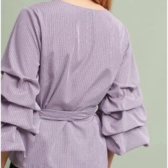 Sunday in Brooklyn By Anthropologie Purple Gingham Blouse Plaid Puff Sleeve S - Picture 4 of 9